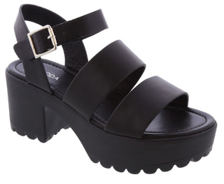 Triple Strap Chunky Platform Women Sandals – Black